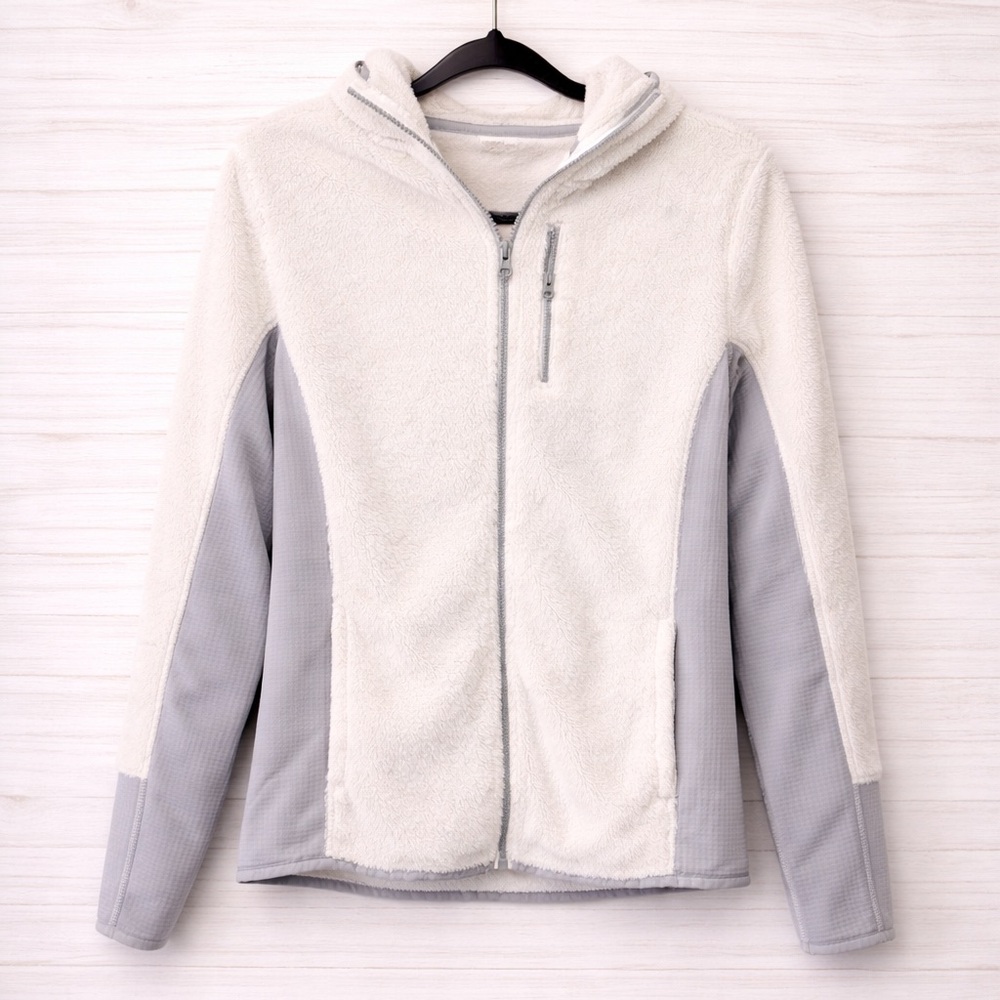 White & Gray Fleece Zip Hoodie